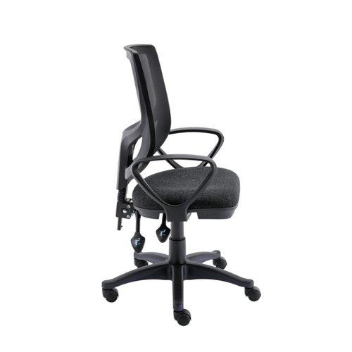 Astin Nesta Mesh Back Operator Chair has a modern design with a rounded back for lumbar and back support. The chair comes with fixed arms and two lever controls for seat height and tilt adjustments, ensuring personalised comfort. The chair has a reccommended usage tinme of up to 8 hours.