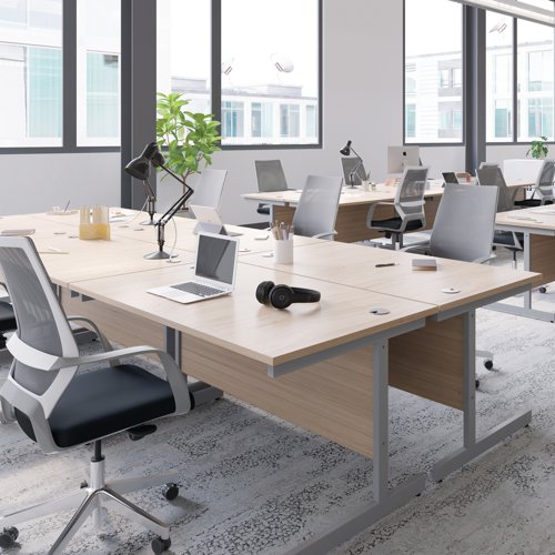 Jemini Single Rectangular Desk 800x600x730mm Grey Oak/Silver KF800295