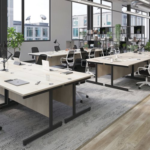 Jemini Single Rectangular Desk 1400x600x730mm Grey Oak/Silver KF800537 - KF800537