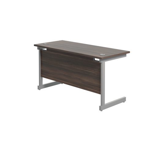 Jemini Single Rectangular Desk 1400x600x730mm Dark Walnut/Silver KF800571