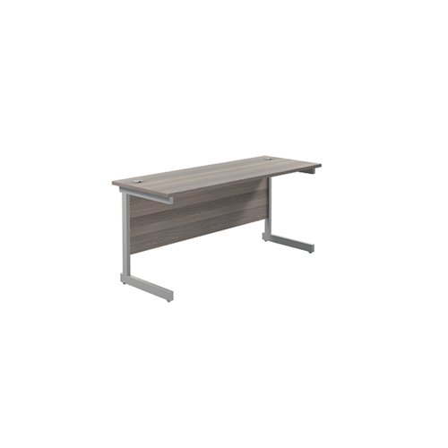 Jemini Single Rectangular Desk 1600x600x730mm Grey Oak/Silver KF800654
