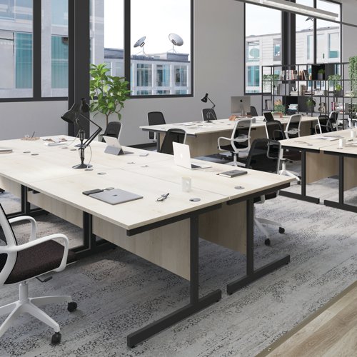 Jemini Single Rectangular Desk 1600x600x730mm Grey Oak/Silver KF800654