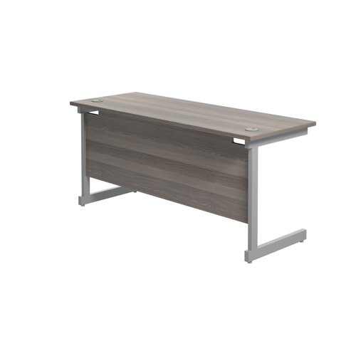 Jemini Single Rectangular Desk 1800x600x730mm Grey Oak/Silver KF800772