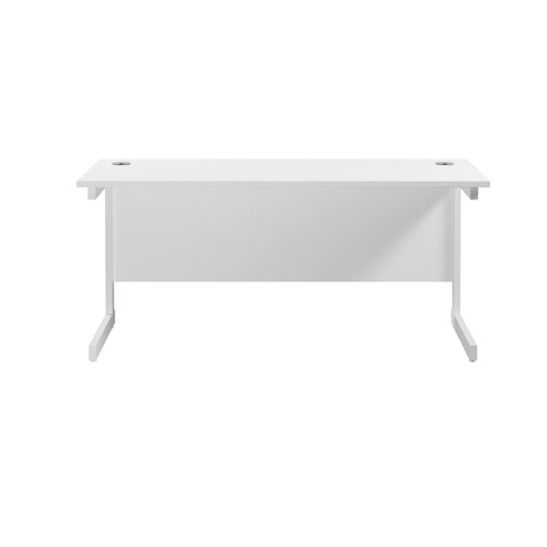 Suitable for use in a variety of office environments. This Jemini Rectangular Cantilever Desk features a strong cantilever frame for support and stability. The desk features a Top Thickness: 25mm with dual 62mm cable management ports to keep workspaces tidy and free from wires. The desk includes a modesty panel as standard and is suitable for use with Jemini Under Desk Pedestals.