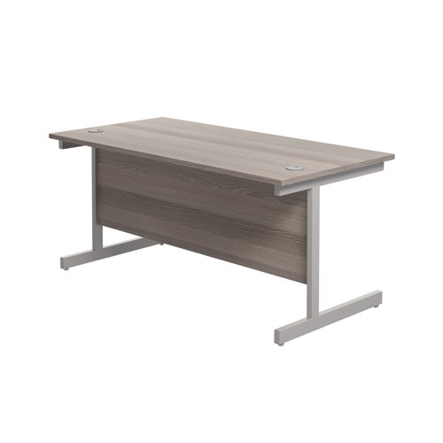 Jemini Single Rectangular Desk 1600x800x730mm Grey Oak/Silver KF801257 - KF801257