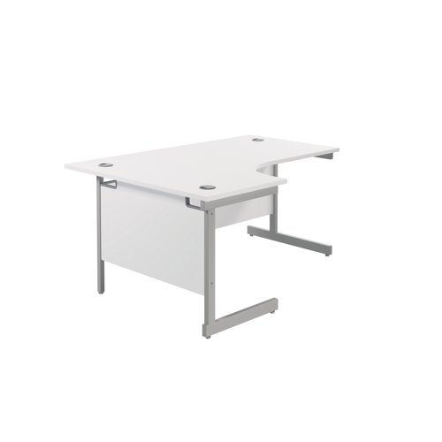Jemini Radial Left Hand Cantilever Desk 1600x1200x730mm White/Silver KF801756 - KF801756