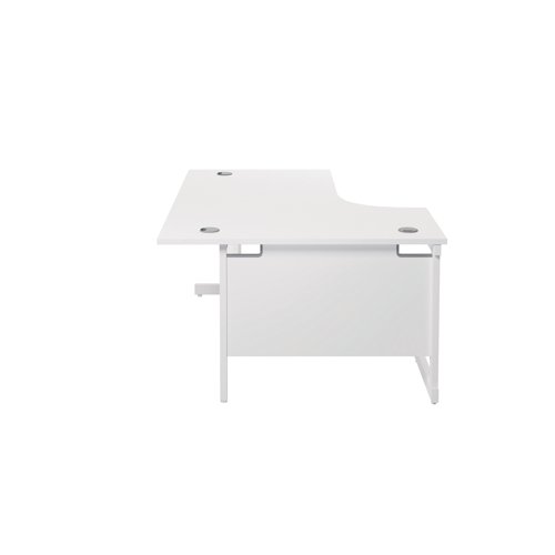 Suitable for use in a variety of office environments, this Jemini Radial Desk features a strong cantilever frame for support and stability. The radial design offers easy working access to your computer, as well as ample additional desktop space. It features a 25mm thick desktop with dual cable management ports to keep workspaces tidy and free from wires. The desk includes a modesty panel as standard and is suitable for use with Jemini Under Desk Pedestals.