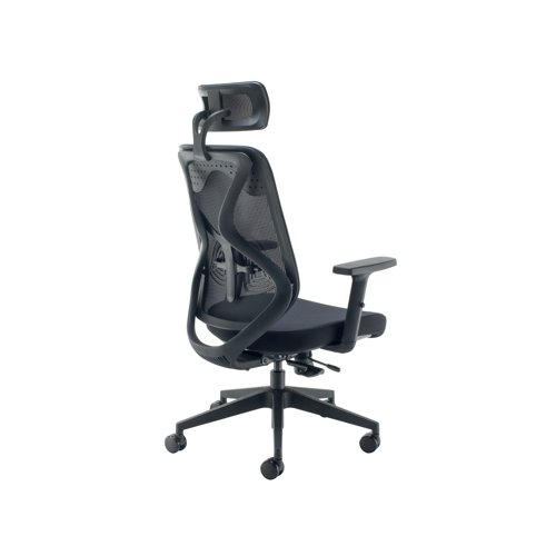 The Arista Stealth is an ergonomically designed high back office chair with adjustable headrest and height adjustable armrests. The office chair has an upholstered seat and mesh back for increased air flow and added comfort. Featuring synchro mechanism with tilt torsion control, seat slide and an adjustable lumbar support. Recommended usage of up to 8 hours.