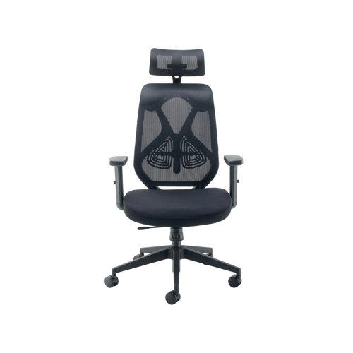 KF80304 | The Arista Stealth is an ergonomically designed high back office chair with adjustable headrest and height adjustable armrests. The office chair has an upholstered seat and mesh back for increased air flow and added comfort. Featuring synchro mechanism with tilt torsion control, seat slide and an adjustable lumbar support. Recommended usage of up to 8 hours.