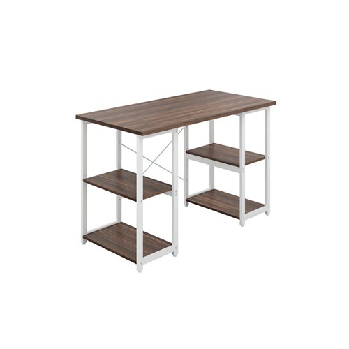 Jemini Soho Desk with Straight Shelves 1200x600x770mm Dark Walnut/White Leg KF80326