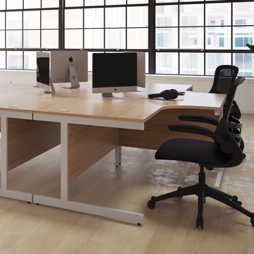 KF803270 First Radial Left Hand Desk with Pedestal 1600x800-1200mm White/Silver KF803270