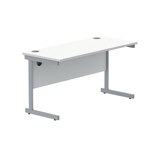 Astin Rectangular Single Upright Cantilever Desk 1400x600x730mm Arctic White/Silver KF803517