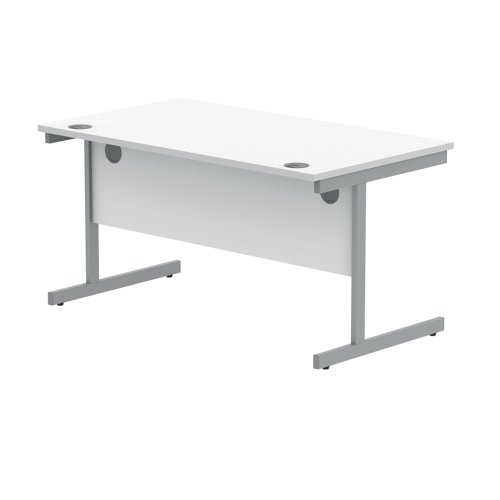Astin Rectangular Single Upright Cantilever Desk 1400x800x730mm Arctic White/Silver KF803557 - KF803557