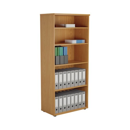 This First Bookcase provides a convenient storage solution for organised office filing. Complete with four shelves, this bookcase is suitable for filing and storing lever arch and box files. The bookcase measures 800x450x1800mm and comes in a Nova Oak finish to complement the First furniture range.