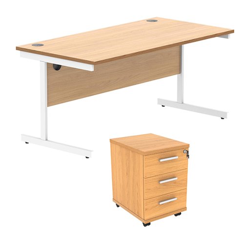 Astin Rectangular Desk 1600x800x730 +3Drw Under Desk Pedestal Norwegian Beech/Arctic White KF803787
