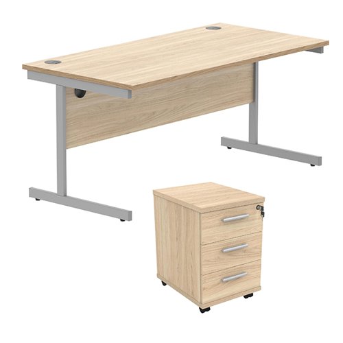 Astin Rectangular Desk +3Drw Mobile Under Desk Pedestal 1680 Canadian Oak/Silver KF803797