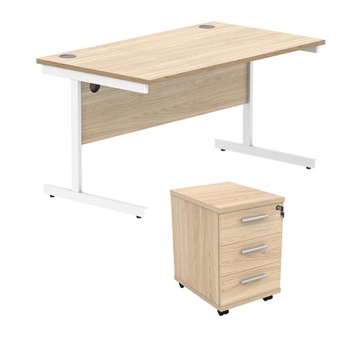 Astin Rectangular Desk 1600x800x730mm +3Drw Under Desk Pedestal Canadian Oak/Arctic White KF803807
