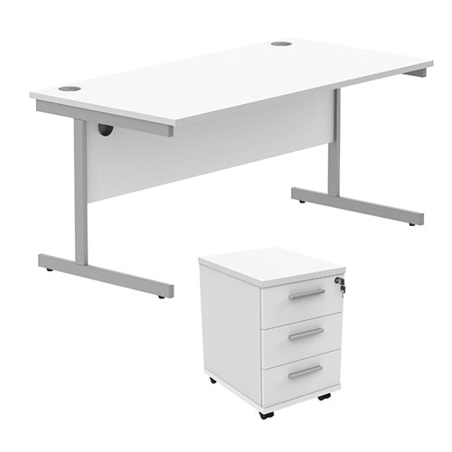 Astin Rectangular Desk +3Drw Mobile Under Desk Pedestal 1680 Arctic White/Silver KF803817