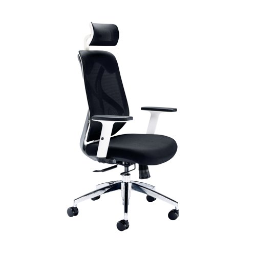 The Arista Stealth is an ergonomically designed high back office chair with adjustable headrest and adjustable lumbar support. Versatile all-rounder that will suit nearly all users, no matter their height or weight. The chair has an upholstered seat and mesh back for increased air flow and added comfort. Featuring synchro mechanism with tilt torsion control, height adjustable armrests, seat slide with 50mm range of movement and adjustable lumbar support. Recommended usage of up to 8 hours and maximum user weight of 18 stone (115kgs).