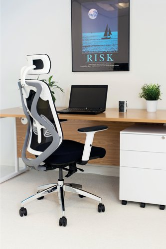 KF80382 Arista Stealth High Back Chair with Headrest Adjustable Arms Black/White KF80382