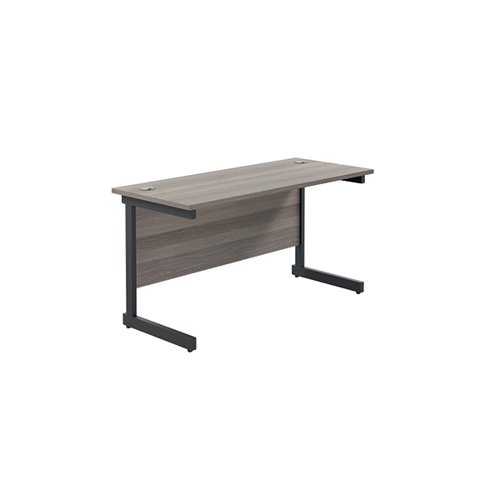 Jemini Rectangular Single Upright Cantilever Desk 1200x600x730mm Grey Oak/Black KF803881