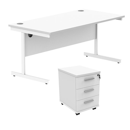 Astin Rectangular Desk 1600x800x730mm +3Drw Under Desk Pedestal Arctic White/Arctic White KF803897