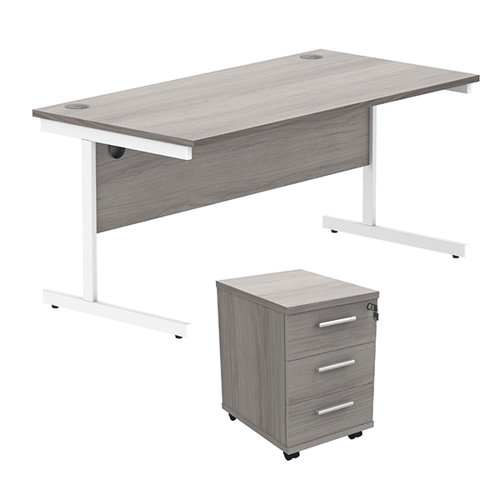 Astin Rectangular Desk 1600x800x730mm +3Drw Under Desk Pedestal Alaskan Grey Oak/White KF803917