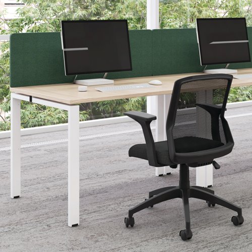 The Jemini Bench System Desking is ideal for offices where space is at a premium. Each bench desk has a tubular steel leg construction with an MFC finish floating top effect. The scalloped desktops allow for easy access to cables. Each bench desk measures 1200x800x730mm.