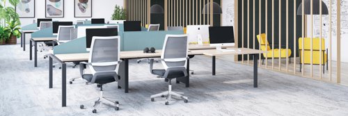 The Jemini Bench System Desking is ideal for offices where space is at a premium. Each bench desk has a tubular steel leg construction with an MFC finish floating top effect. The scalloped desktops allow for easy access to cables. Each bench desk measures 1400x800x730mm.