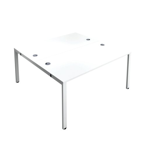 The Jemini Bench System Desking is ideal for offices where space is at a premium. Each bench desk has a tubular steel leg construction with an MFC finish floating top effect. The scalloped desktops allow for easy access to cables. Each single person desk measures 1400x1600x730mm.