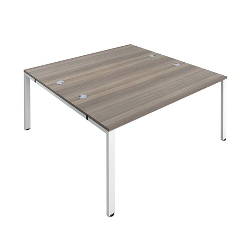 Jemini 2 Person Bench Desk 1400x1600x730mm Grey Oak/White KF809036 - KF809036