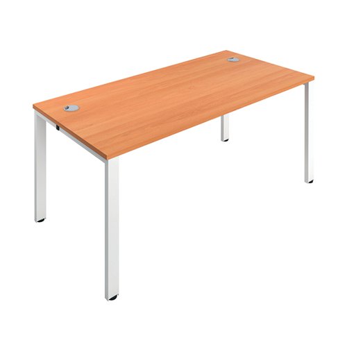 The Jemini Bench System Desking is ideal for offices where space is at a premium. Each bench desk has a tubular steel leg construction with an MFC finish floating top effect. The scalloped desktops allow for easy access to cables. Each bench desk measures 1600x800x730mm.