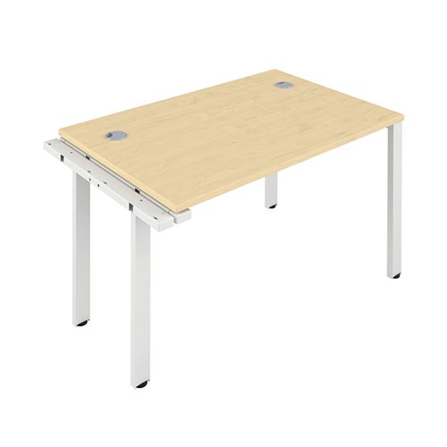 The Jemini Bench System Desking is ideal for offices where space is at a premium. Each bench desk has a tubular steel leg construction with an MFC finish floating top effect. The scalloped desktops allow for easy access to cables. Each extension bench desk measures 1600x800x730mm.