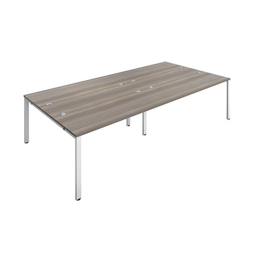 Jemini 4 Person Bench Desk 3200x1600x730mm Grey Oak/White KF809456 - KF809456