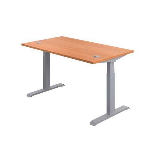 Jemini Sit/Stand Desk with Cable Ports 1200x800x630-1290mm Beech/Silver KF809685