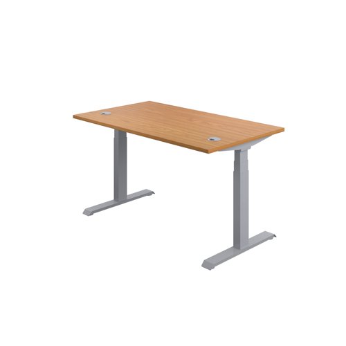 Jemini Sit/Stand Desk with Cable Ports 1200x800x630-1290mm Nova Oak/Silver KF809722 | KF809722 | VOW