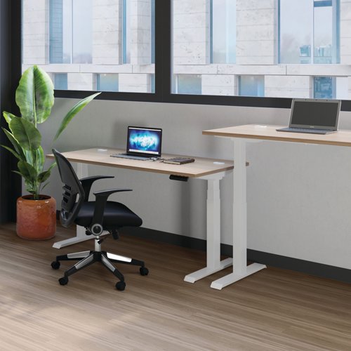 Jemini Sit/Stand Desk with Cable Ports 1200x800x630-1290mm Nova Oak/Silver KF809722 | KF809722 | VOW