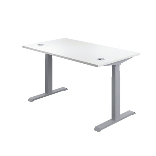 This Jemini Sit/Stand Desk features 3 stage height adjustability with a digital display and 4 pre-set buttons for an easy transition between sitting and standing. The 25mm thick desktop is mounted on sturdy cantilever legs and features dual cable management ports. This desk measures 1200x800x630-1290mm and comes with silver legs.