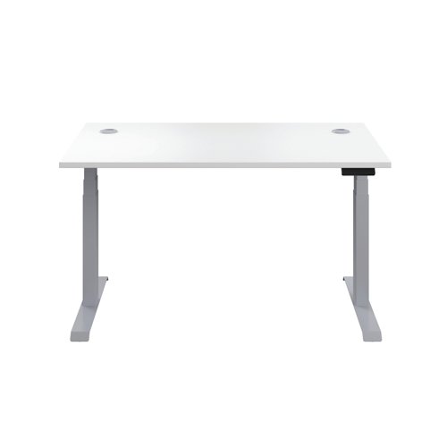 Jemini Sit/Stand Desk with Cable Ports 1200x800x630-1290mm White/Silver KF809739 - KF809739