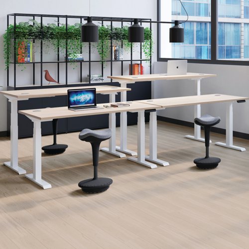 Jemini Sit/Stand Desk with Cable Ports 1200x800x630-1290mm Beech/White KF809746