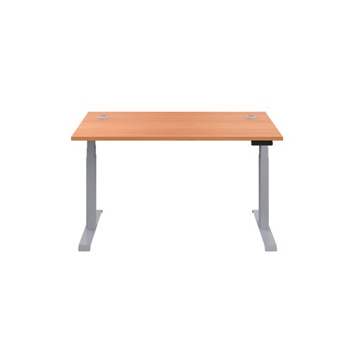 Jemini Sit/Stand Desk with Cable Ports 1400x800x630-1290mm Beech/Silver KF809807 | KF809807 | VOW