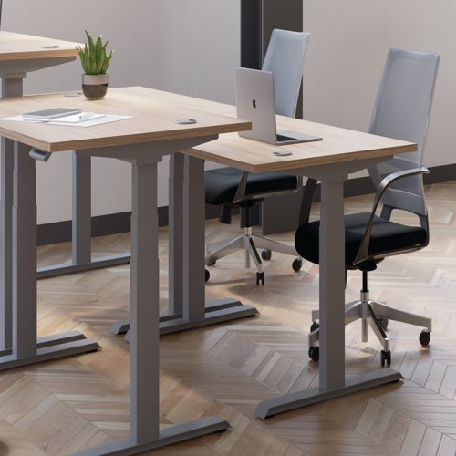 Jemini Sit/Stand Desk with Cable Ports 1400x800x630-1290mm Dark Walnut/Silver KF809814