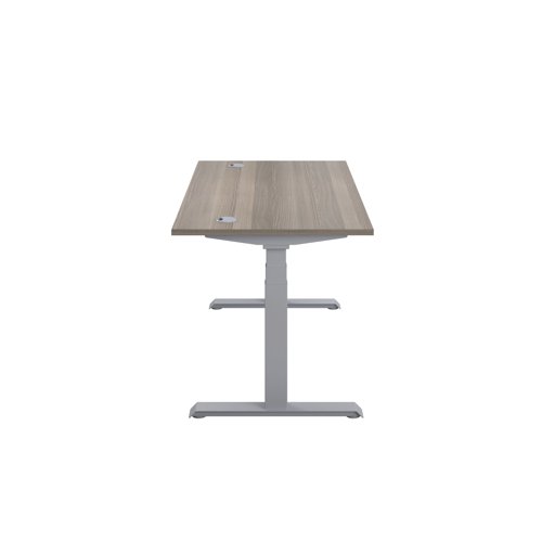 KF809821 Jemini Sit/Stand Desk with Cable Ports 1400x800x630-1290mm Grey Oak/Silver KF809821