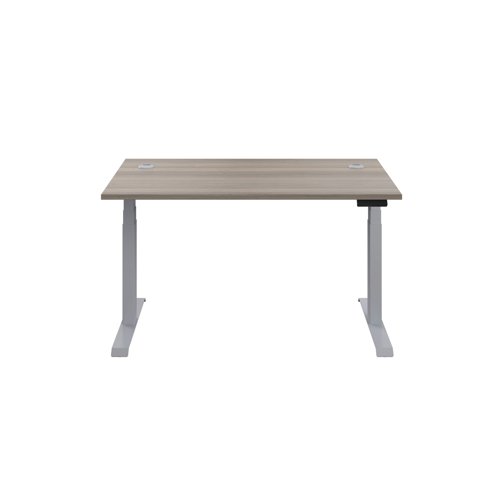 Jemini Sit/Stand Desk with Cable Ports 1400x800x630-1290mm Grey Oak/Silver KF809821 - KF809821