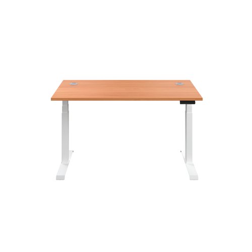 Jemini Sit/Stand Desk with Cable Ports 1400x800x630-1290mm Beech/White KF809869 | KF809869 | VOW