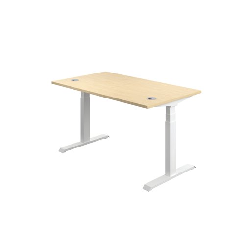Jemini Sit/Stand Desk with Cable Ports 1400x800x630-1290mm Maple/White KF809890 - KF809890