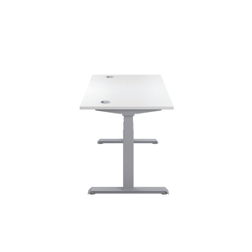 Jemini Sit/Stand Desk with Cable Ports 1600x800x630-1290mm White/Silver KF809975
