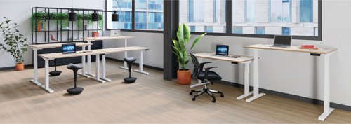 Jemini Sit/Stand Desk with Cable Ports 1600x800x630-1290mm Beech/White KF809982 - KF809982