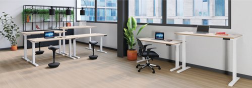 Jemini Sit/Stand Desk with Cable Ports 1600x800x630-1290mm Dark Walnut/White KF809999