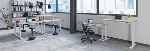 Jemini Sit/Stand Desk with Cable Ports 1600x800x630-1290mm Dark Walnut/White KF809999